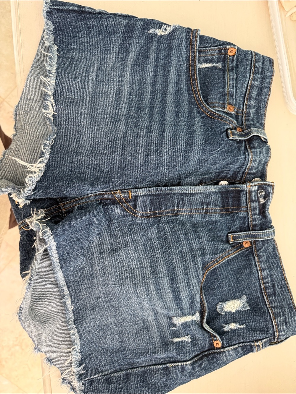 Levi's Dark Blue Distressed Denim Shorts